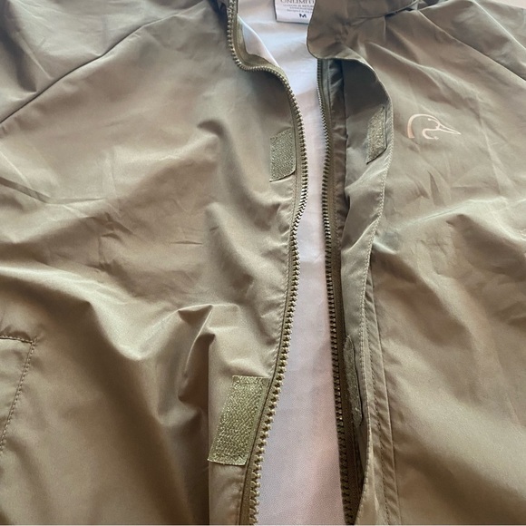 Wind Breaker Athletic Jacket Ducks Unlimited Hood Pockets Khaki M-L - Picture 8 of 12
